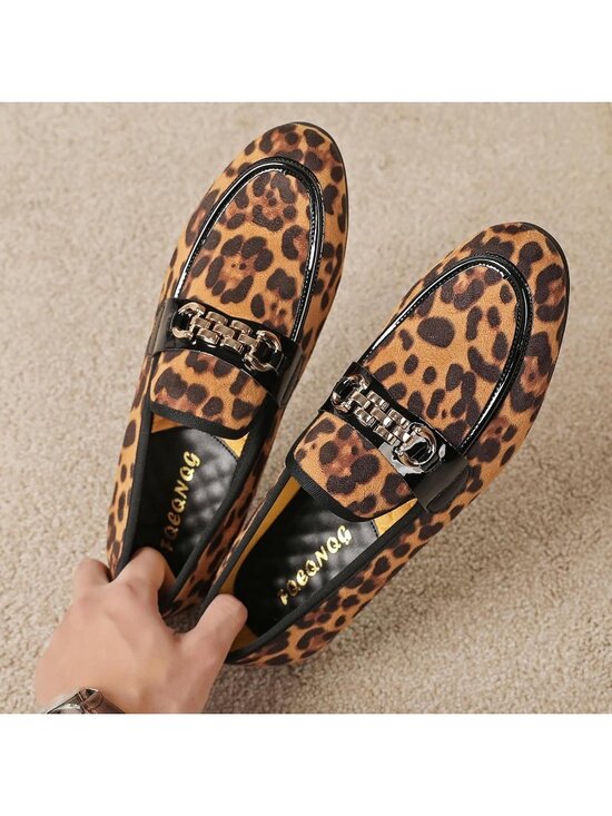 FQEQNQG Men\'s Leopard Print Velvet Loafers Penny Slip On Smoking Wedding Shoes main image 6